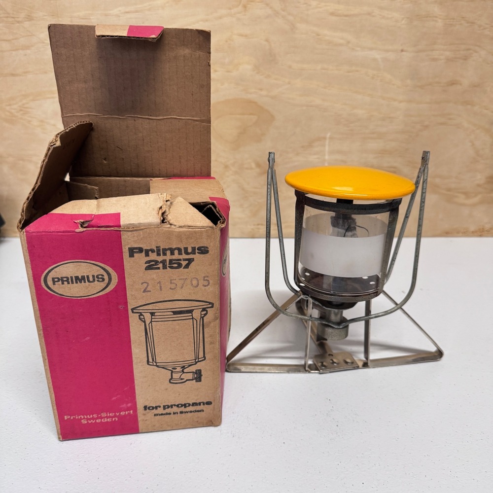 Vintage 2157 Primus Propane Lantern Head Sweden / Box Stand for Camping- Untesed